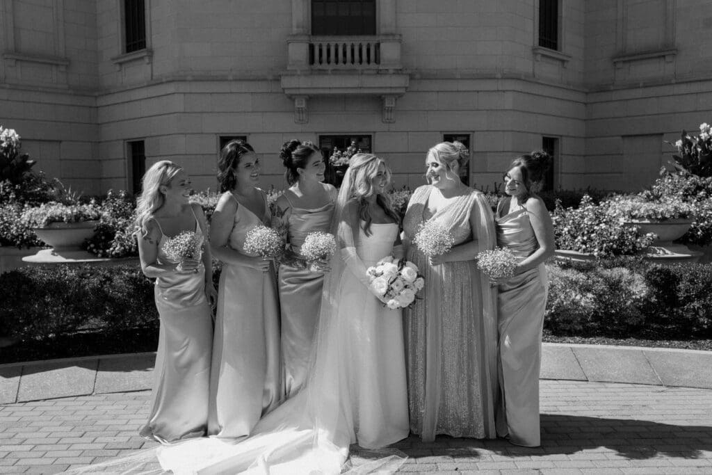 Wedding party portraits at carmel indiana wedding at hotel carmichael
