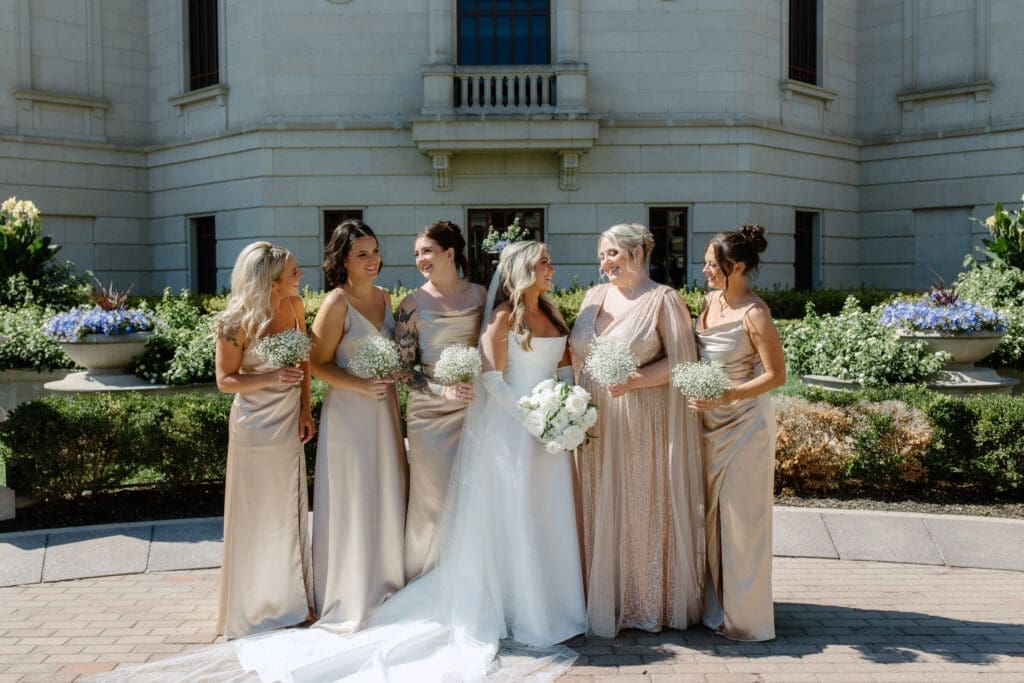 Wedding party portraits at carmel indiana wedding at hotel carmichael