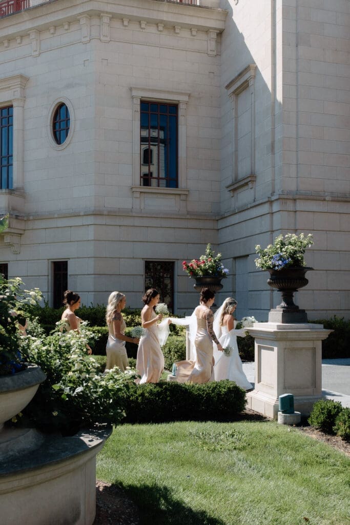 Wedding party portraits at carmel indiana wedding at hotel carmichael